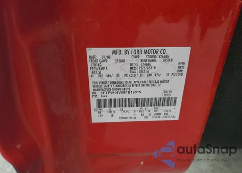 2008 Ford F150 Supercrew z USA, uszkodzony, nr VIN 1FTPW14V08FB19815